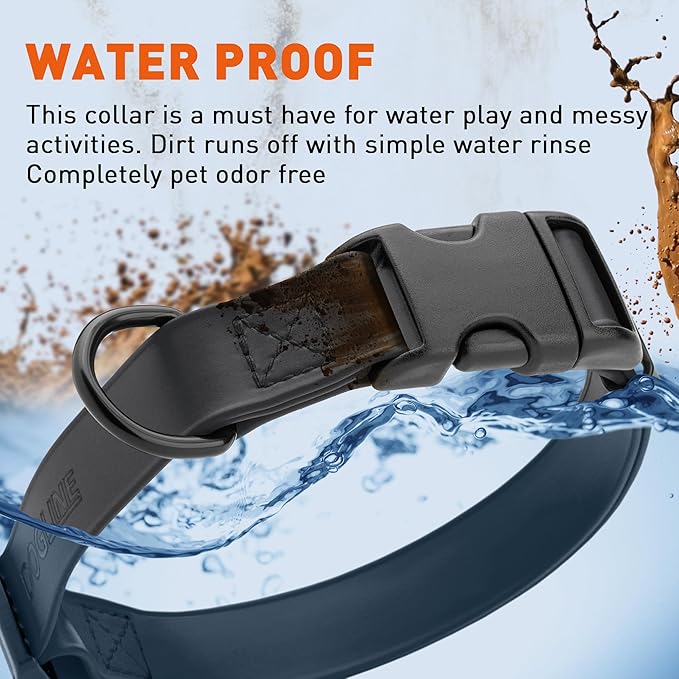 Dogline Biothane Waterproof Dog Collar with Quick Release Buckle Strong Coated Nylon Webbing with Odor- Proof for Easy Care Easy to Clean Fits Small Medium or Large Dogs, Black 1" W 15-23" L-PurrikoPets