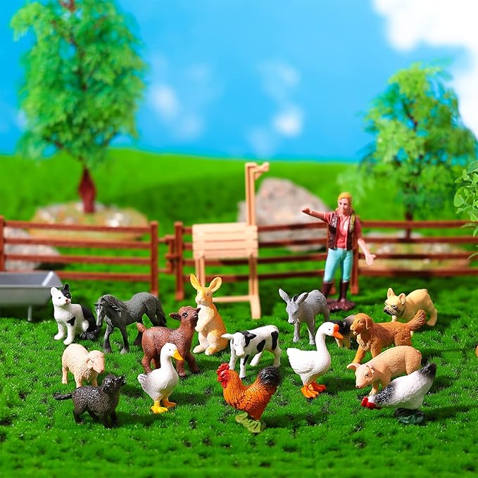 16Pcs Small Animals Figures, Realistic Farm Animals Toys for Cupcake Toppers, Learning Educational Toys, Birthday Party Favors Gift for Kids-PurrikoPets