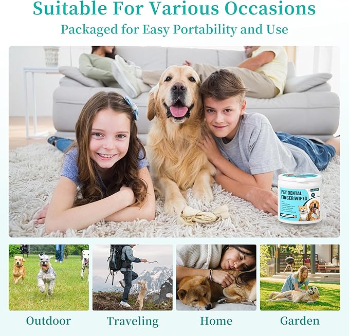Dog Teeth Cleaning Wipes, Cat & Dog Toothbrush Brushing Kit, Dog Tooth Finger Dental Wipes to Remove Tartar & Plaque, Plant-Based Care Disposable Pet Wipes (50 Count, Uncented)-PurrikoPets