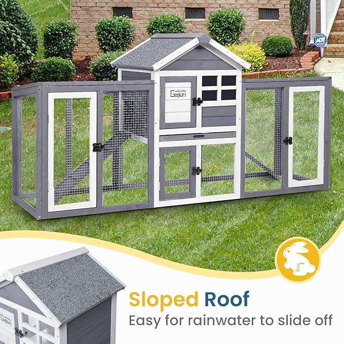 GEGURI Wooden Rabbit Hutch, Indoor Outdoor Chicken Coop Bunny Cage with Waterproof Roof-PurrikoPets