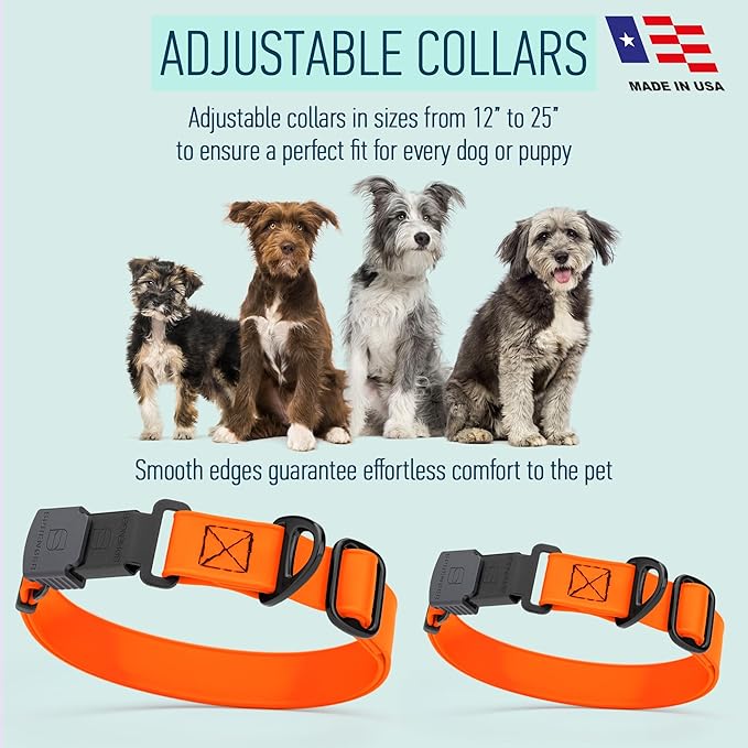 Dogline Biothane Waterproof Dog Collar with Herm Sprenger Black Stainless Steel Quick Release Buckle – Heavy Duty Tactical Durable Collar for Dogs – Comfortable and Safe Pet Collar W1 L 15-25" Orange-PurrikoPets