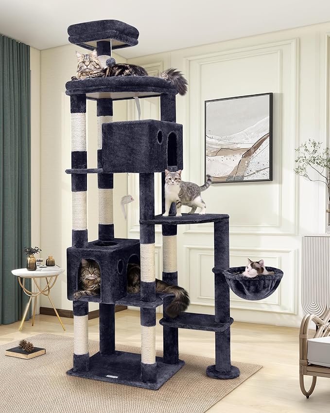 Globlazer Giant Cat Tree, 83 inch Cat Tree for Indoor Cats Large Adult, XXL Cat Tower with 9 Scratching Posts for 20lb+ Heavy Duty Large Adult Cats, F83, Dark Grey-PurrikoPets