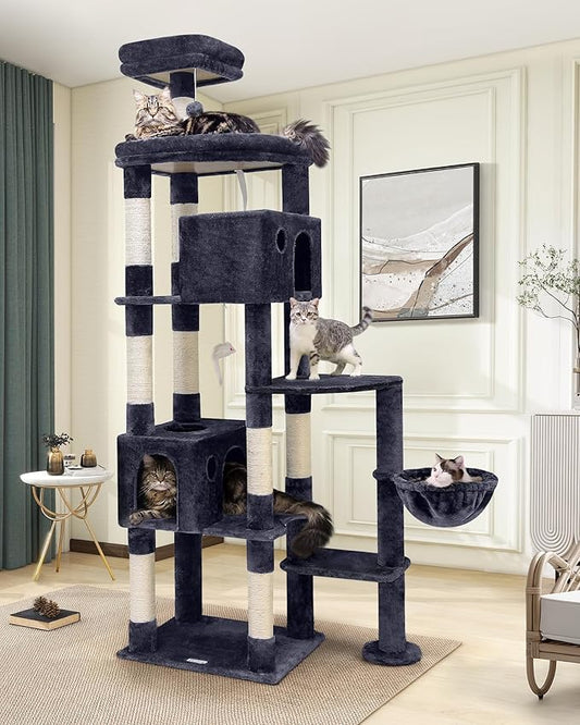 Globlazer Giant Cat Tree, 83 inch Cat Tree for Indoor Cats Large Adult, XXL Cat Tower with 9 Scratching Posts for 20lb+ Heavy Duty Large Adult Cats, F83, Dark Grey-PurrikoPets