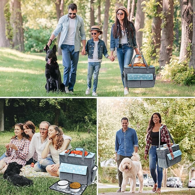 Dog Travel Bag, Airline Approved Dogs Bags for Traveling, 2 Dog 's Food Travel Container and Collapsible Bowls, Weekend Pet Travel Bags (X-Large)-PurrikoPets