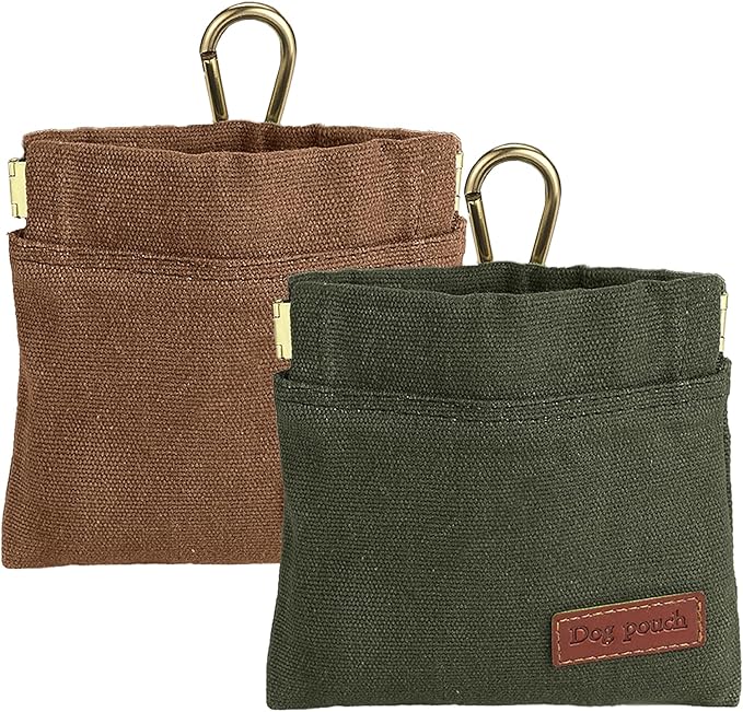 2PC Dog Treat Pouch,Dog Training Treat Reward Bag,Portable Puppy Hand Free Dog Walking Bag,Auto Closing Dog Food Dispenser,Behavior Aids for Puppy Travel or Outdoor(Green Khaki)-PurrikoPets