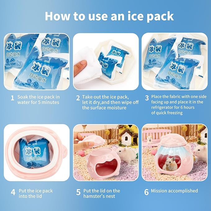 3-in-1 Bear Shaped Ceramic Hamster House - Cool House for Syrian Dwarf Hamsters, Mice, Gerbils， Small Pets, Top for Hamster Food, Removable Lid for Ice Packs, Cute Cool Hideout for Summer（Pink）-PurrikoPets