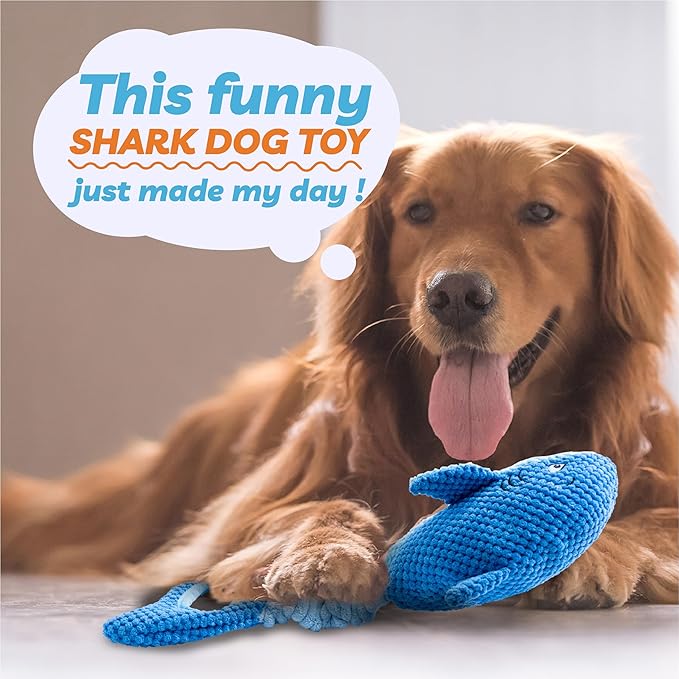 Dog Toys for Large Dogs, Squeaky Dog Toys for Aggressive Chewers, Plush Dog Chew Toys for Teething, Interactive Shark Dog Toys to Keep Them Busy Tug Of War Puppy Toys for Small,Medium,Large Breeds-PurrikoPets