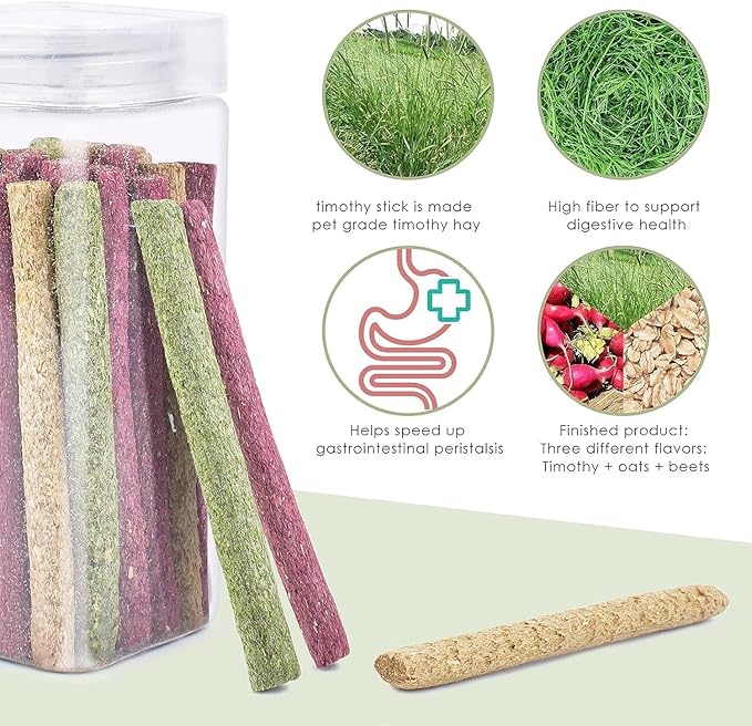 ERKOON Timothy Hay Sticks,Rabbit Chew Toys for Teeth Natural Molar Sticks Rabbits Treats for Bunnies, Chinchilla Guinea Pigs, Gerbil, Hamster (50 Pcs)-PurrikoPets
