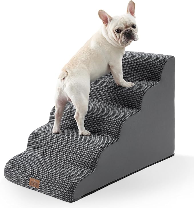 Extra Wide Dog Stairs 19.7" Width, Large Pet Step for Small Medium Dog, Puppy or Cat, Ramp for High Bed or Car, High Density Foam Ladder, Stable, 5 Step, 19.7x33x22.4 in, Dark Grey-PurrikoPets