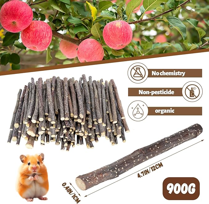900g/2lb Small Apple Sticks Animals Molar Wood Treats Toys for Rabbits Chinchillas Guinea Pig Hamster Gerbil Parrot Bunny and Small Animals Chew Stick Toys Treats-PurrikoPets