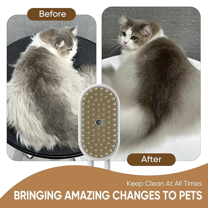 4-in-1 Cat Steam Brush for shedding – Self-Cleaning Comb for Long and Short Hair Cats and Dogs, Steam Pet Brush for Hair Removal, Vibrating Message, Grooming & Relaxation (White)-PurrikoPets