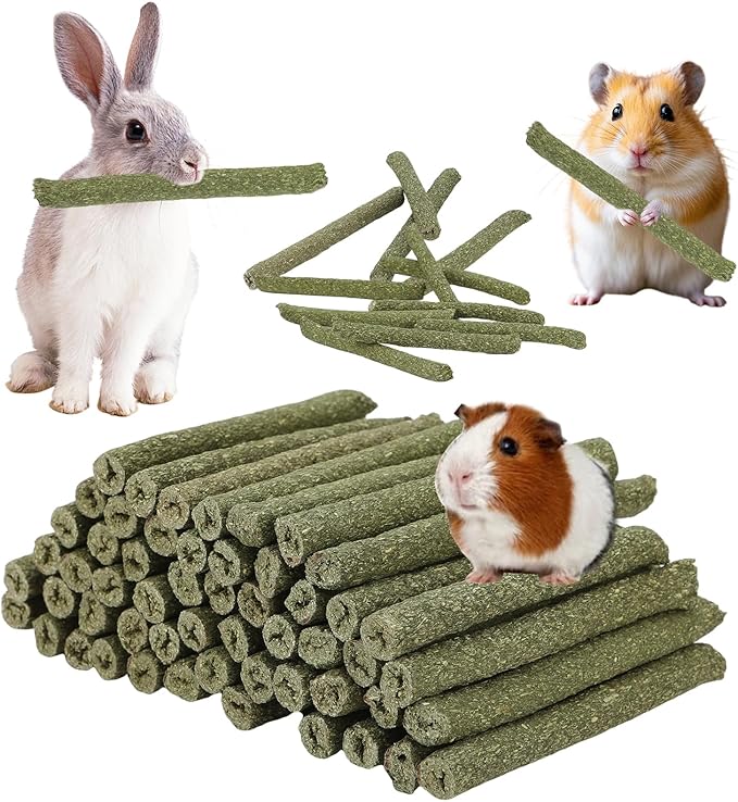 100PCS Timothy Hay Sticks for Rabbits Guinea Pigs Chinchillas Chew Treats, Natural Timothy Grass Molar Teeth Stick Bunny Chew Toys for Rabbits Chinchillas Guinea Pigs Hamsters Rodents-PurrikoPets