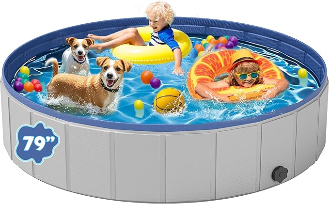 Dog Pool for Large Dogs, Foldable Plastic Pool for Dogs Slip-Resistant (XL - 79'' x 16'')-PurrikoPets