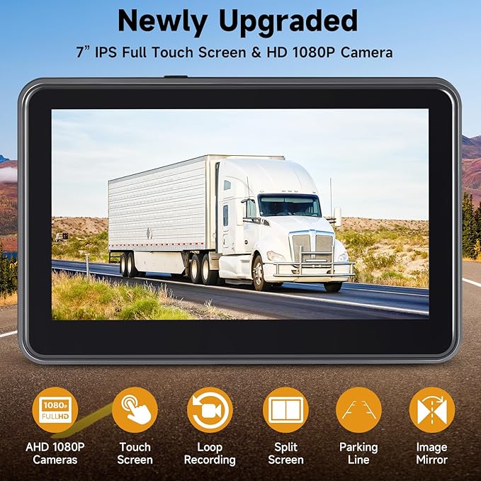 AHD1080P Wired Backup Camera with 7'' Touch Screen Monitor, Rear View Camera System for Truck/RV/Trailer/Skid Steer/Tractor, Colorful Night Vision&10G Vibration Truck Rv Camera System-PurrikoPets