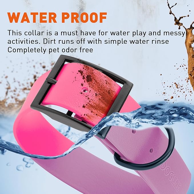 Dogline Biothane Waterproof Dog Collar Strong Coated Nylon Webbing with Black Hardware Odor- Proof for Easy Care Easy to Clean High Performance Fits Small Medium or Large Dogs, Passionfruit Pink-PurrikoPets