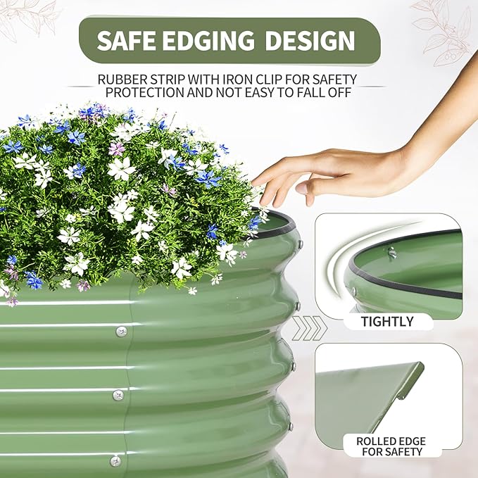 Galvanized Raised Garden Bed Outdoor- Raised Beds for Gardening| Metal Planter Box, Steel Raised Garden Bed Kit with Safety Edging and Gloves for Vegetables, Flower, Herbs (6x2x1.4FT, Green)-PurrikoPets