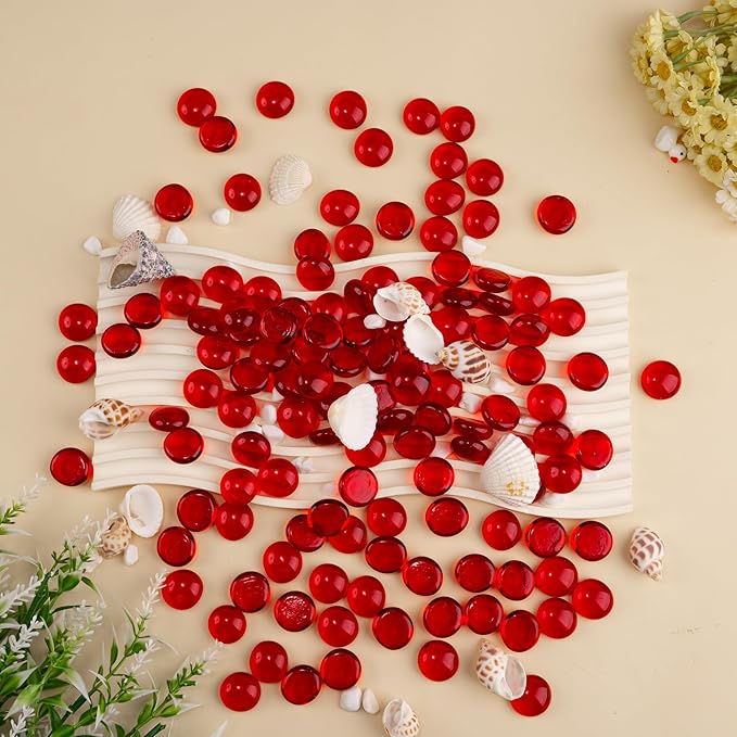 1LB Red Glass Marbles, Transparent and Smooth Flat Glass Beads for Vases, Mosaic Gem Pebbles for Aquarium Decor, Floral Arrangements, Mancala Stones, Vase Filler and Crafts (Approx. 80-100 PCS)-PurrikoPets