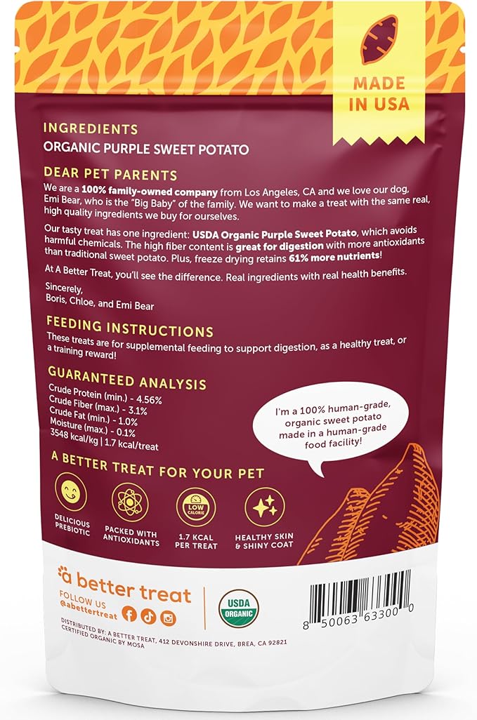 A Better Treat – Freeze Dried Organic Purple Sweet Potato Dog and Cat Treats, Organic, Single Ingredient | Natural, Healthy, Diabetic Friendly | Made in The USA-PurrikoPets
