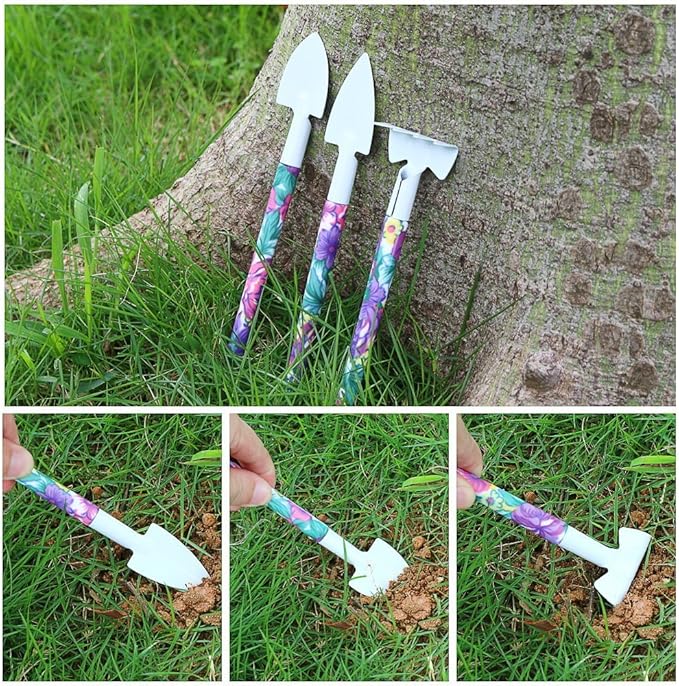 Garden Tools Set, 11 Pieces Gardening Gifts with Purple Floral Print, Ergonomic Handle, Trowel, Rake, Shovels, Pruner, Shears, Sprayer, Gloves, Garden Hand Tools with Carrying Case-PurrikoPets