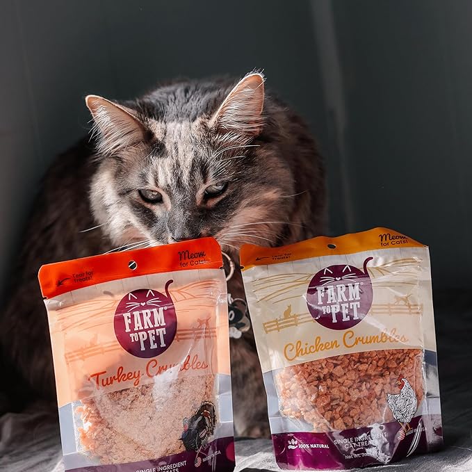 Farm To Pet Cat Treat Crumbles | Single Ingredient Chicken and Turkey, Chicken Snacks - Healthy Treats for Indoor Cats| Kitten Treats - Cat Products (Mix with Wet/Dry Food)-PurrikoPets