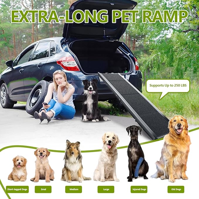Dog Ramp for Cars SUV Truck-17.3x71in Heavy Duty Foldable Wide Outdoor Pet Stairs with Non-Slip Surface Portable Folding Design for Large Dogs Up to 250lbs (71" L x 17.3" W)-PurrikoPets