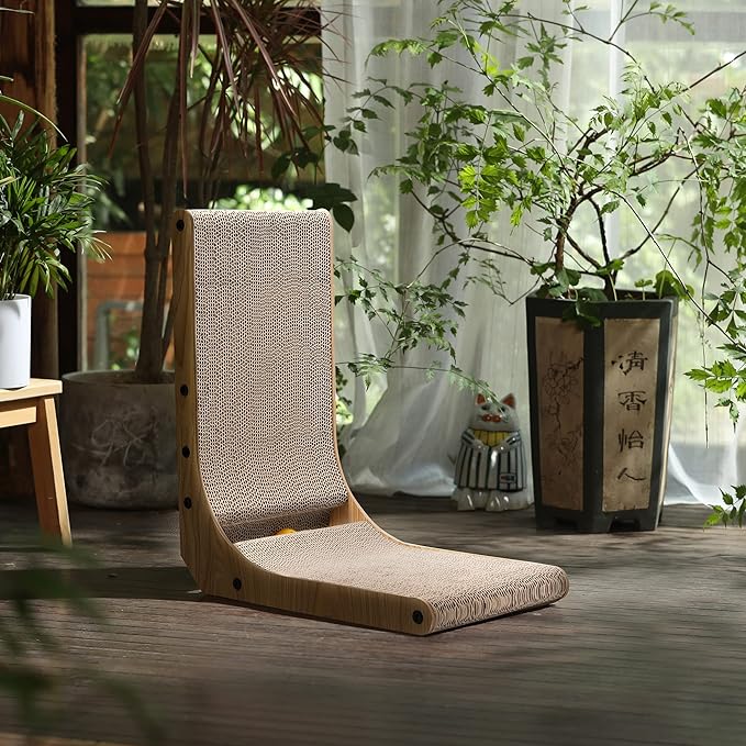 FUKUMARU Cat Scratcher, 18.7 Inch L Shape Cat Scratch Pad Wall Mounted, Cat Scratching Cardboard with Ball Toy for Indoor Cats-PurrikoPets