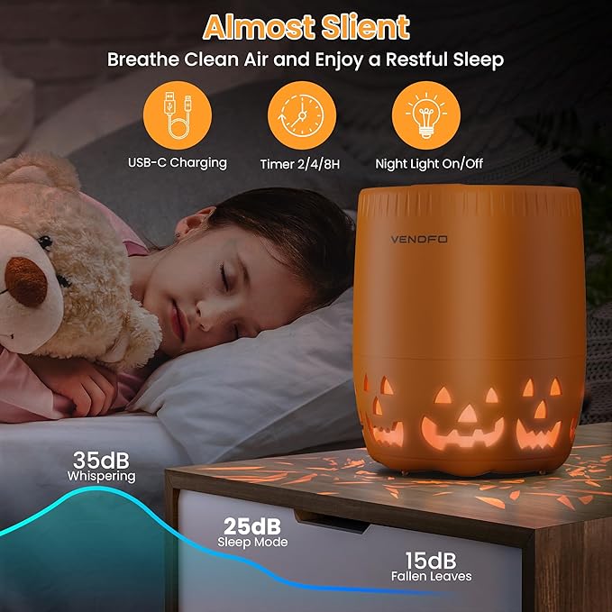 Air Purifiers for Home Bedroom up to 1076ft², True HEPA Air Filters Dust Pets Smoke Hair, 3 Fan Speeds Quiet, Timer Settings, Rechargeable Air Cleaner Office, Bedroom, Pets, Car(Orange)-PurrikoPets
