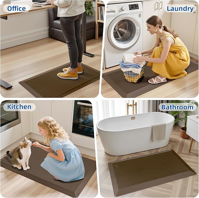 2 PCS Anti Fatigue Kitchen Mats for Floor, Brown 9/10 Extra Thick Cushioned Standing Desk Mat, Comfort Memory Foam Ergonomic Rugs and Mats Non-Slip Waterproof for Office, Kitchen, 20"x32"+20"x48"-PurrikoPets