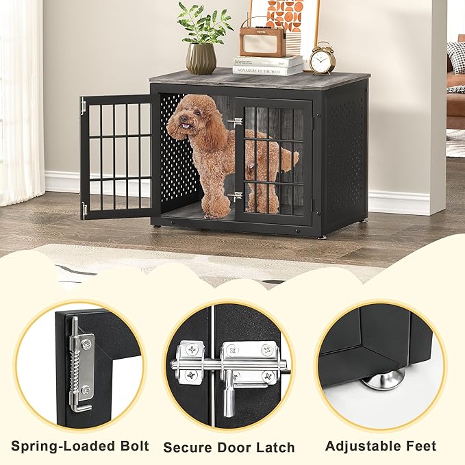32" Heavy Duty Dog Crate Furniture for Small and Medium Dogs, Metal Kennel for High Anxiety Dogs, Chew Proof Pet Cage Indoor, Decorative Dog Kennel End Table-PurrikoPets