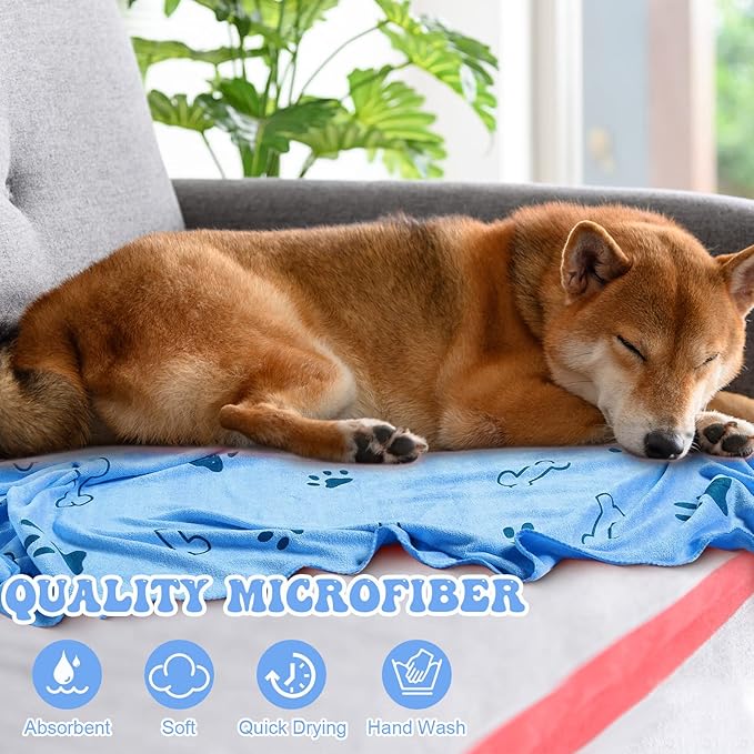 8 Pcs Dog Towels Pet Bath Drying Towels 55 x 28 Inches Large Absorbent Microfiber Quick Fast Drying Soft Beach for Lightweight Cat and Puppy Shower Essentials Cleaning Accessories(Blue)-PurrikoPets