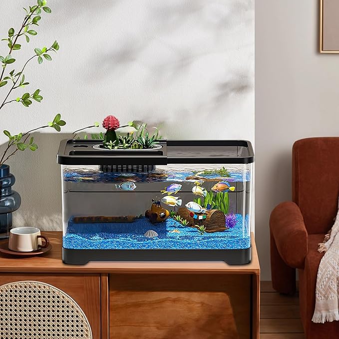 Fish Tank Starter Kit - Small Aquarium | Fish Tank Starter Kit With Filter And Light | Gallon Small Aquarium | Underwater Landscape Decoration, Compact Glass Aquariums Set For Den Living Room Dorm Kid-PurrikoPets