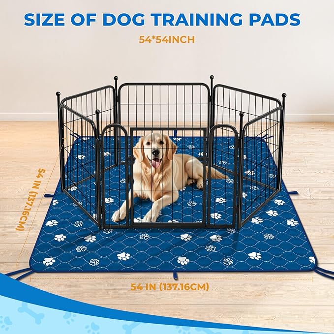 Fostanfly Washable Pee Pads for Dogs, 2 Pack Large 54"x54" Ultra-Absorbent and Leak-Proof Non-Slip Reusable Potty Training Pads for Dogs, Puppy & Cats of Add 8 Lanyards-Blue-PurrikoPets