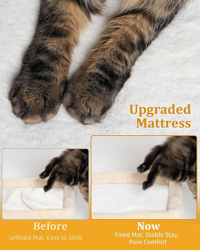 14in Cat Tree Tower with Large Perch, 20 * 16.5 Inch Top Bed for Adult Cats, Scratching Post with Bed for Kittens, Beige-PurrikoPets