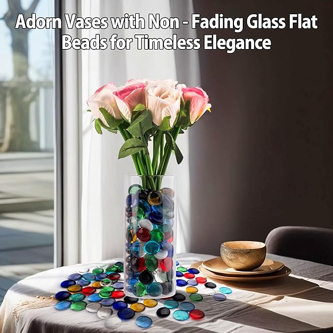 1LB Mix Glass Marbles, Transparent and Smooth Flat Glass Beads for Vases, Mosaic Gem Pebbles for Aquarium Decor, Floral Arrangements, Mancala Stones, Vase Filler and Crafts(Approx. 80-100 PCS)-PurrikoPets