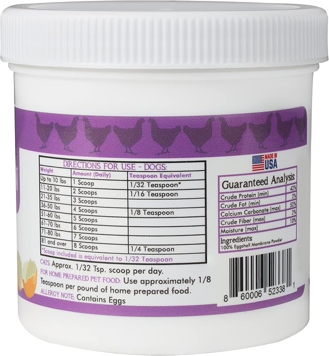 Eggshell Membrane Collagen for Dogs - Non-Gelatin and Non-Bone Marrow Based, All Natural Premium Dog Collagen Powder from Eggshell Membranes: Supports Pet HIPS, Joints, Nails, Fur and Digestion.-PurrikoPets