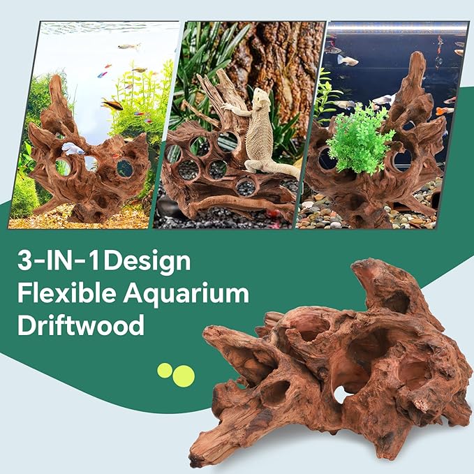 Driftwood for Aquarium Natural Aquarium Wood for Aquascaping Fish Tank Decorations Reptile Tank Decor (Porous Natural Driftwood 10-16“)-PurrikoPets