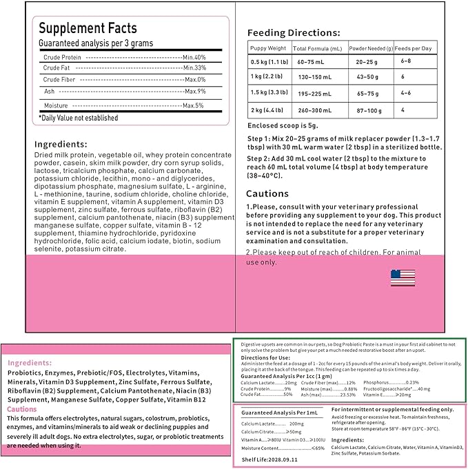 4 in 1 Whelping Kit for Dogs - Whelping Calcium Paste, Probiotic Paste, Fading Puppy Support & Puppy Milk Replacer - Essential Dog Whelping Supplies for Safe Delivery, Strong Puppies & Nursing Support-PurrikoPets