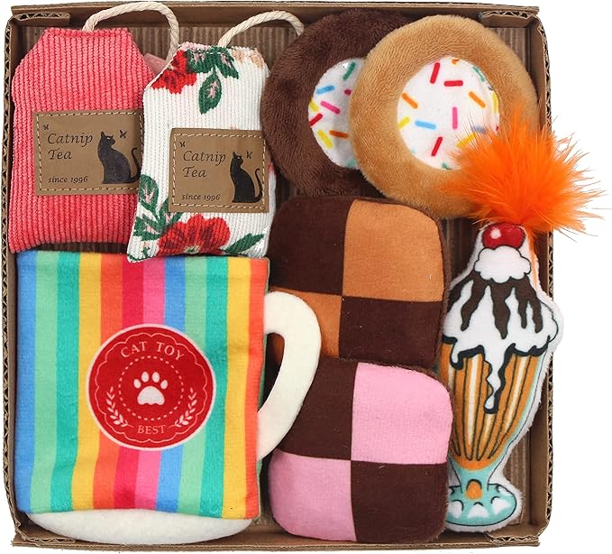 8 Assortments Sweets Value Pack, Natural Interactive Catnip Cat Toys, Toy with Crinkle and Feather, Accessories for Indoor Cat, Kitten Toys-PurrikoPets