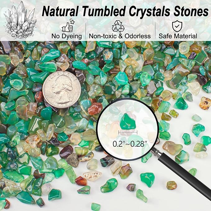 3 Lb Green Agate Crushed Stone Crystal Chips Bulk, Natural Polished Aquarium Stones Pebbles Irregular Decorative Rocks for Fish Tank, Vase Fillers, Succulent Plants Decor-PurrikoPets