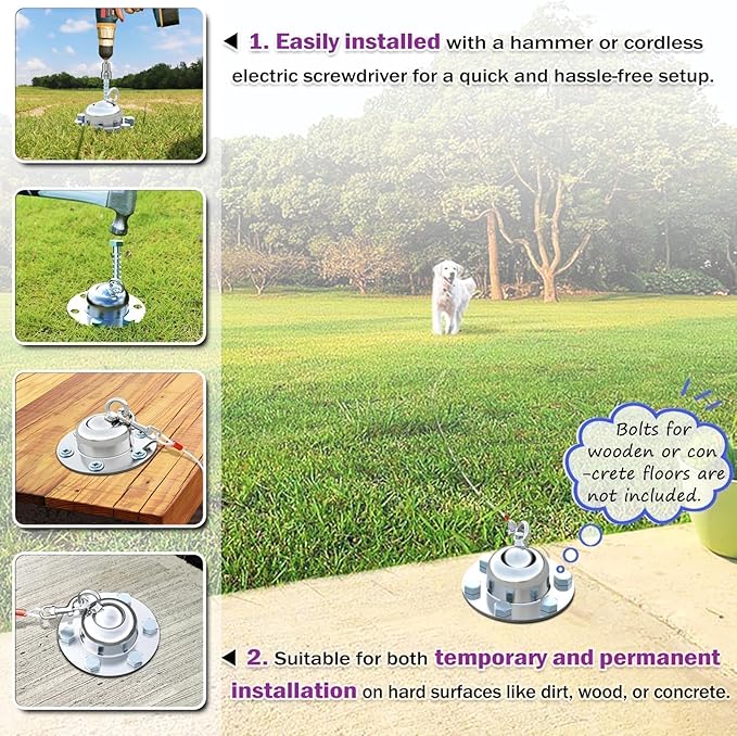 360° Swivel Dog Tie Out Stake Dog Anchor - 2025 Upgrade - Heavy Duty Stainless Steel Dog Yard Stake for Small to Large Dogs 6 PCS Dog Tethers Holds 1500Lbs of Pull Force Great for Yard Camping Outdoor-PurrikoPets