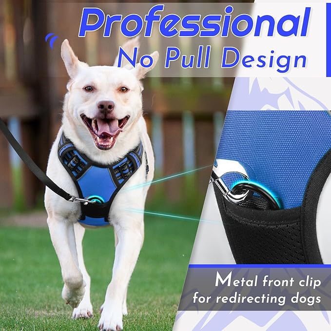 Eagloo Dog Harness Small Sized Dog, No Pull Service Vest with Reflective Strips and Control Handle, Adjustable and Comfortable for Walking, No Choke Pet Harness with 2 Metal Rings, Blue, S-PurrikoPets
