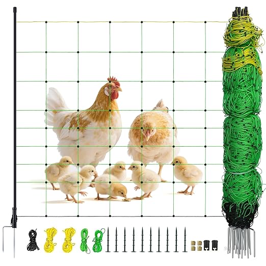 Electric Fence Netting, 164'L x 35.4" H Electric Fence Kit for Livestock, Goat, Dog, Hogs, Double Spiked Portable Electric Poultry Farm Fence, Electric Mesh Fence-PurrikoPets