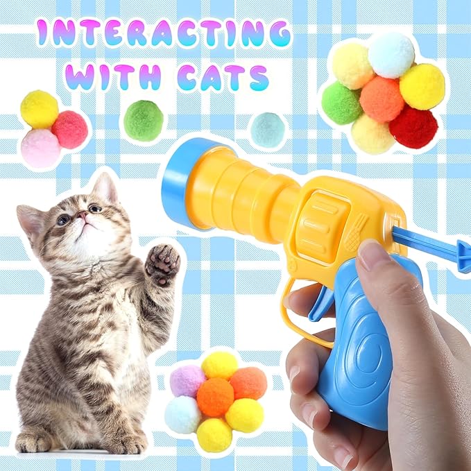 21Pcs Cat Ball Toy Launcher - Includes 20 Colorful Plush Cat Balls and Exciting Launcher Set，Funny Interactive Cat Toys for Bored Indoor Adult Cats, Cute Kitten Kitty Toys-PurrikoPets