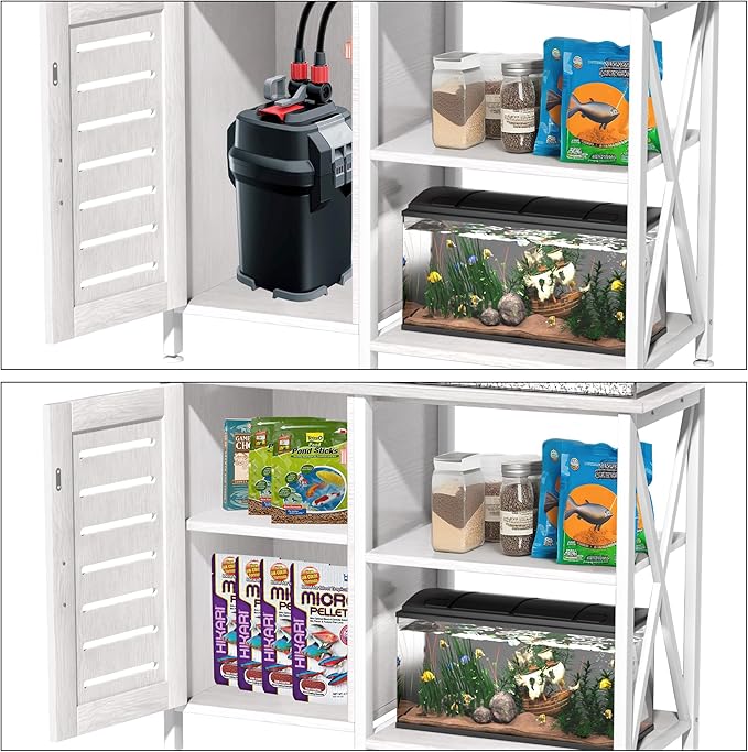 40-50 Gallon Fish Tank Stand, Aquarium Stand with Cabinet Accessories Storage, Heavy Duty Metal Frame, 40.55" L*18.89" W Tabletop, 850LBS Capacity, White PG02YGW-PurrikoPets