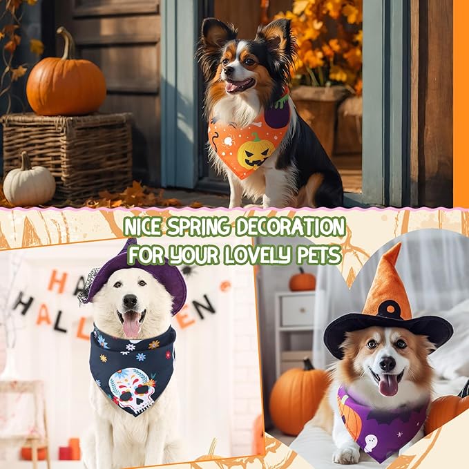 100 Pcs Halloween Dog Bandanas Bulk Pet Bibs Colorful Triangle Scarf Pet Bandanas for Medium Large Dogs Halloween Party Costume Decor-PurrikoPets