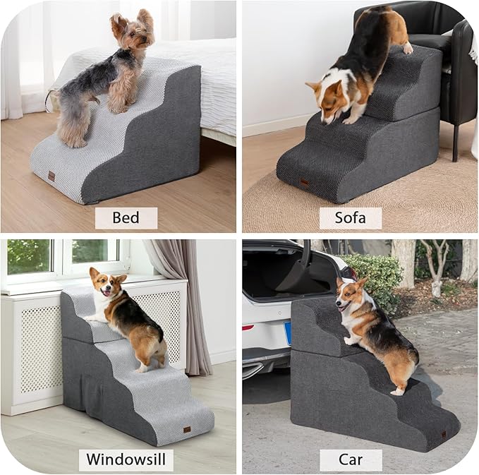Dog Stairs for High Beds with Tunnel, 4-Step Dog Steps for Small Dogs and Cats, Foldable Pet Stairs for High Bed Climbing, Non-Slip Balanced Pet Step Indoor, Beige-PurrikoPets