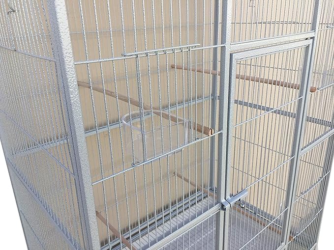 54" Large Double Birdhouse Breeder Bird Flight Cage with Center Divider Side Breeding Nest Doors Removable Rolling Stand (51" Length x 17" Depth x 54" Height, White Vein)-PurrikoPets