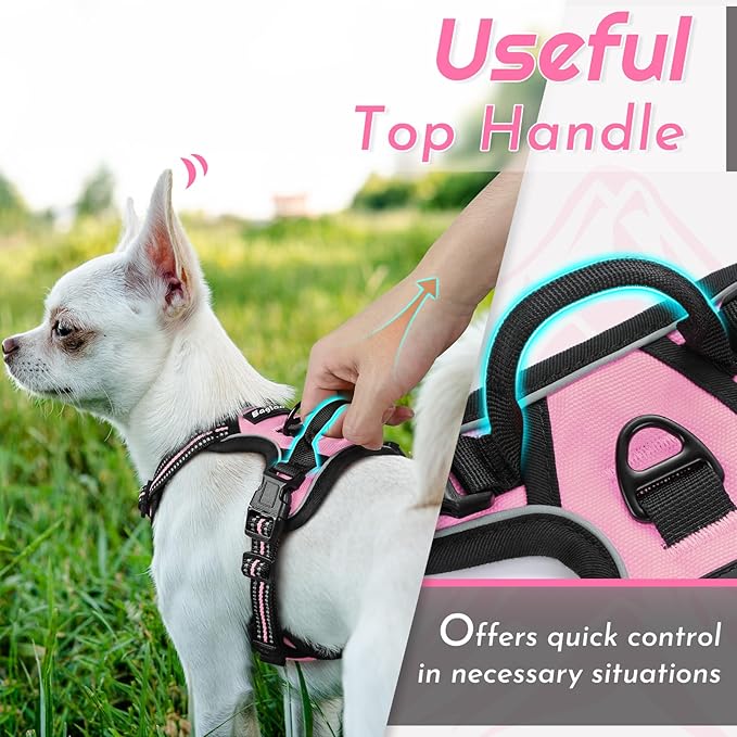 Eagloo Small Dog Harness No Pull, Service Vest with Reflective Strips and Control Handle, Adjustable and Comfortable for Easy Walking, No Choke Pet Harness with 2 Metal Rings, Pink, XS-PurrikoPets
