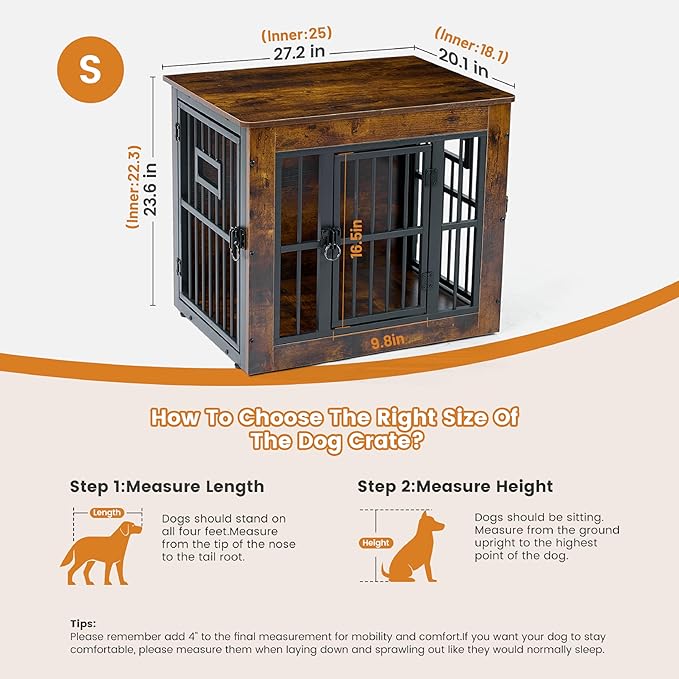 Gardner Pet Dog Crate Furniture for Small Dogs, 27.2 Inch Dog Kennel Indoor, Wooden Dog Cage End Table, Heavy Duty Dog Crate, Rustic Brown-PurrikoPets