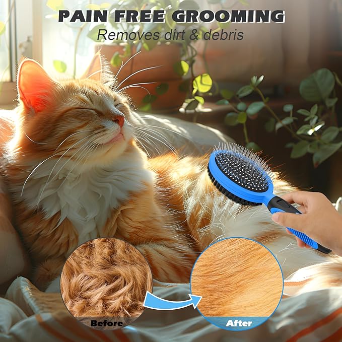 2PCS Pet Grooming Tools - Double-Sided Brush for Shedding and Bathing, Suitable for Short/Long Haired Dogs Cats and Horses, Deshedding Dog Brush, Mane & Tail Combs for Horses - Pet Supplies (Blue)-PurrikoPets